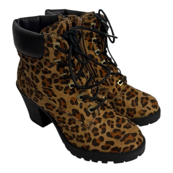 Zigi Soho Leopard Print Lace-Up Heeled Combat Boots Size 8 Women’s - Picture 9 of 12